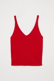 Ribbed Camisole Top - Bright red - Ladies HampM US at H&M